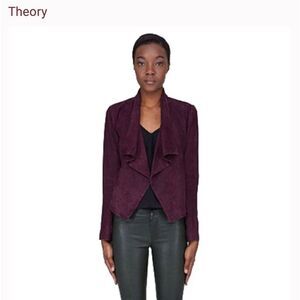 Theory wine suede drape front jacket